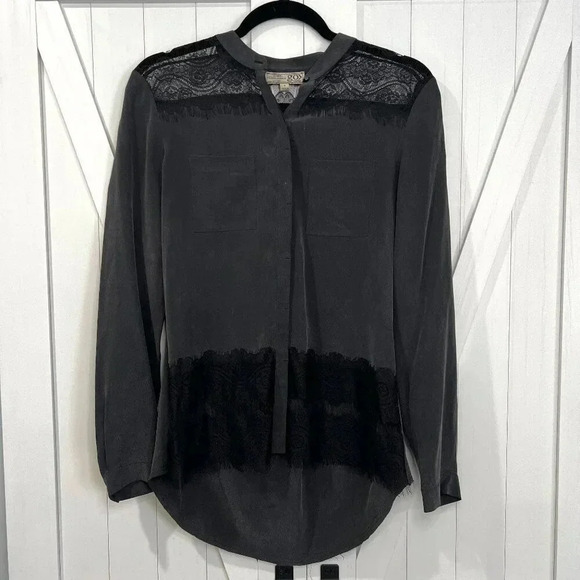 Go Silk Machine Washable Silk Lace Black High Low Luxury Career Blouse Top Small - Picture 1 of 6